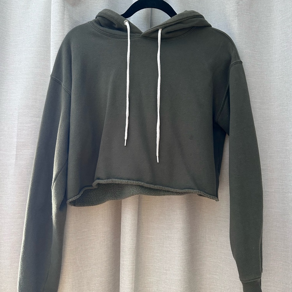 Wild Fable Dark Green Cropped Hoodie Sweater
